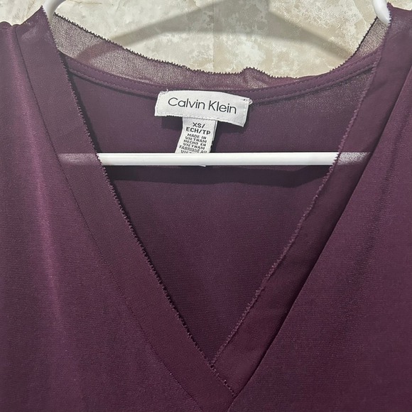 Calvin Klein Blouse Top XS Extra Small Sheer Puff Sleeve‎ V Neck Plum - Picture 5 of 11